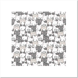 Seamless Pattern Cute Kawaii Cats Posters and Art